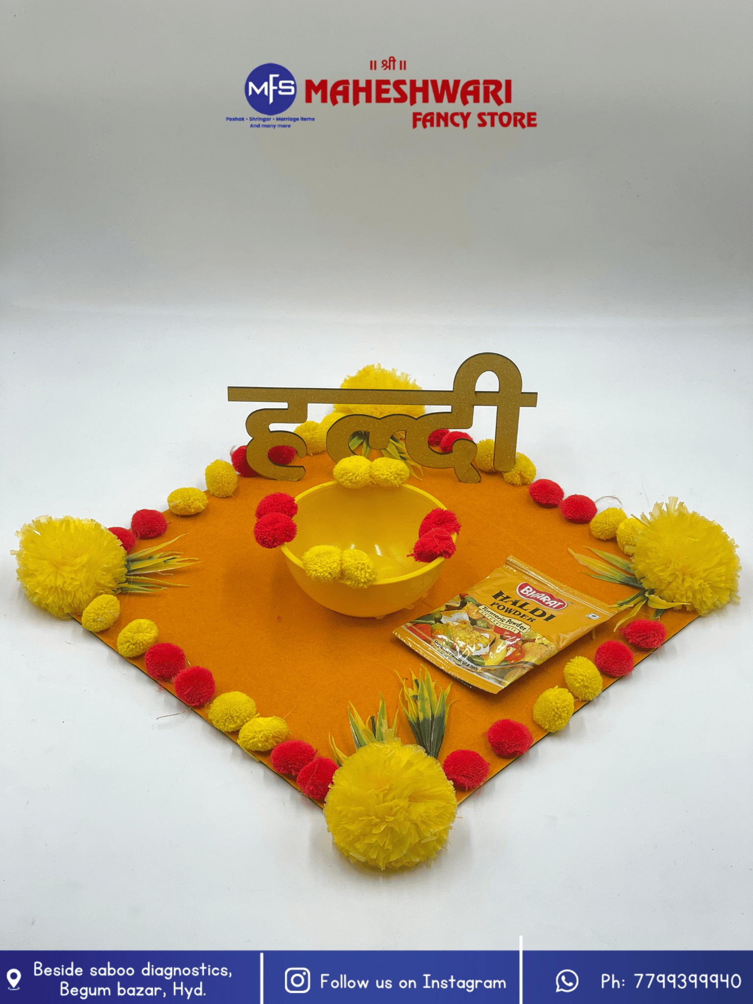 Square Floral Haldi Platter
